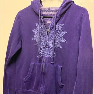 Lucky Brand Purple Embroidered Lotus Hoodie